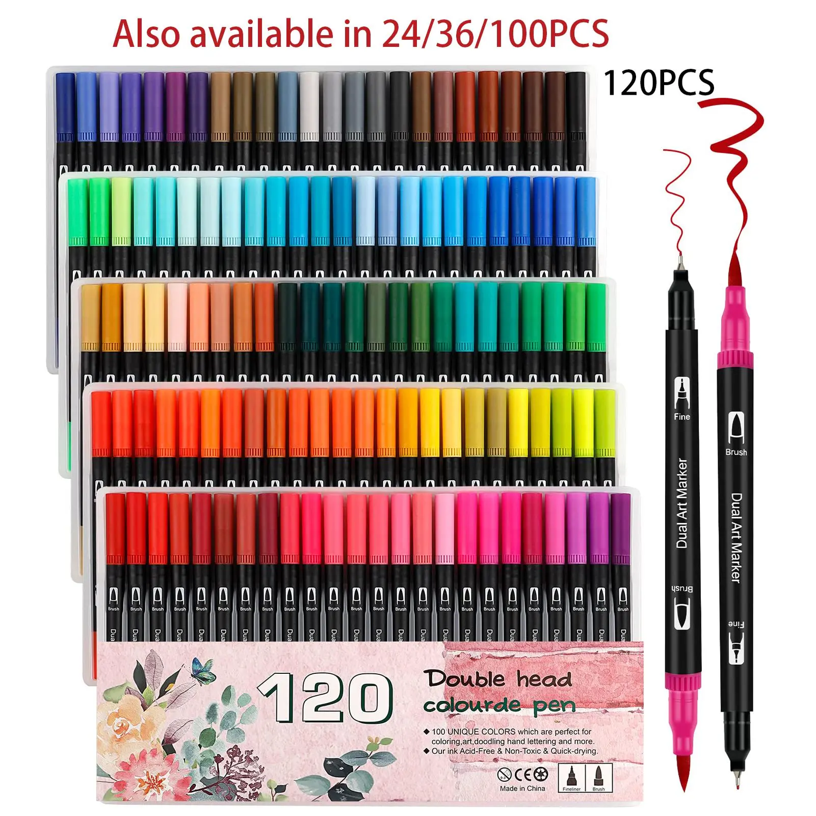 1 Set Dual Tip Brushes, Double-ended Marker Pens, Fineliner Tip Brush Marker for Drawing Sketching Calligraphy Painting