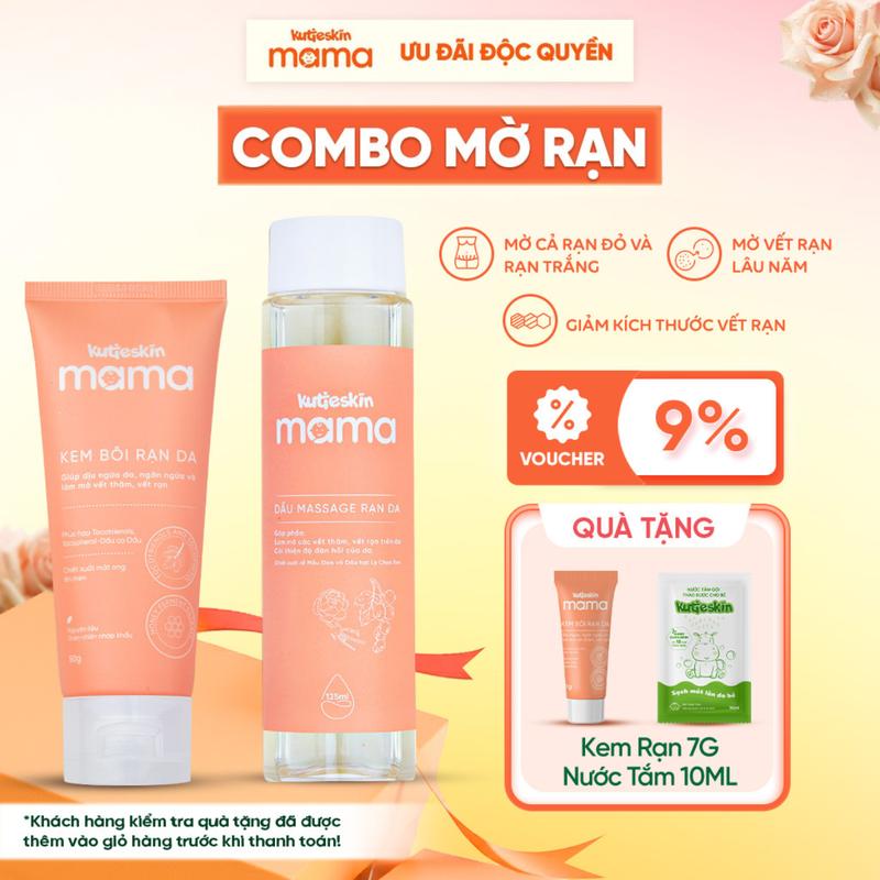 Combo Kem Rạn Da Và Dầu Rạn Da Hỗ Trợ Cải Thiện Tình Trạng Rạn Trắng Và Rạn Đỏ,  Hỗ Trợ Dưỡng Ẩm Và Mờ Thâm Sẹo Kutieskin Mama