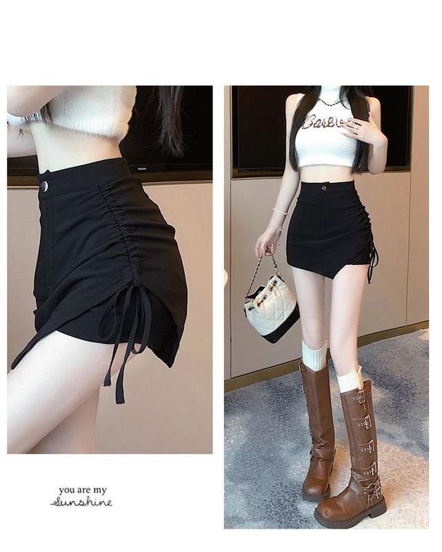 Product Introduction of Summer Large Size Irregular Skirt High Waist Lace-up Black Women's Skirt A- line Hip Slimming Pantskirt Womenswear Bottom Lingerie Comfort 21