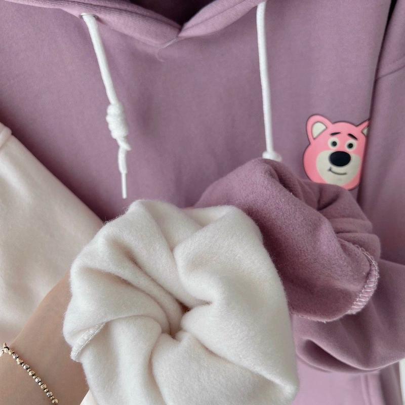 BEAR CUTE PINKY HOODIE SWEATER OVERSIZE WANITA LUCU KEKINIAN bahan fleece Basic Fit Nyaman Panjang Crewneck Tebal Oblong 4