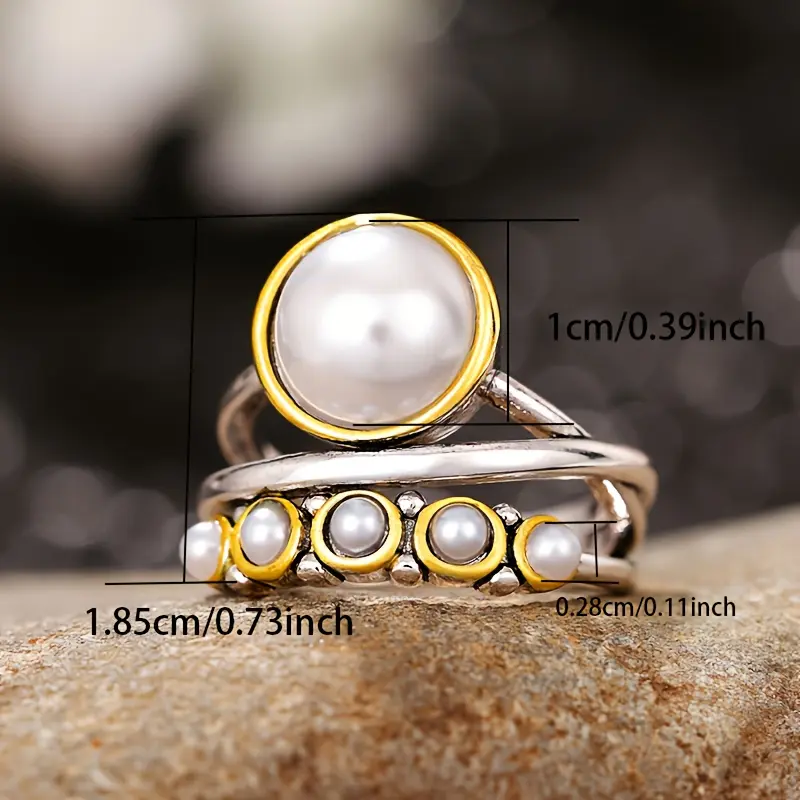 [Pearl Ring for Daily Party Wear] Fashion Bohemian Style Pearl Ring Ladies Daily Casual Party Holiday Band Ring Anniversary Commemorative Ring Gift 4
