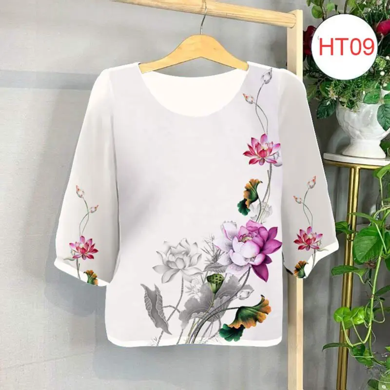 A2- Áo lụa trung niên tặng bà tặng mẹ, mặc ở nhà, đi làm đi chơi đều đẹp Nữ Top Kem Women 4