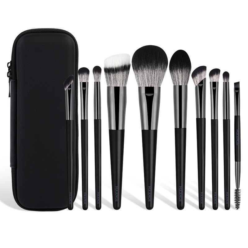 MAANGE Set 10 Cọ Trang Điểm Chuyên Nghiệp MAG52317 – Thiết Kế Đen Sang Trọng, Sợi Cọ Tổng Hợp Mềm Mại, Hoàn Hảo Cho Makeup Mắt Và Mặt – Kèm Túi Đựng Cao Cấp