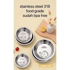 Bakindo Piring Makan Anak Stainless Steel 316 Food Grade Bpa Free Piring Lucu Kartun Mirror Polish Piring Little Bear Piring Little Dino