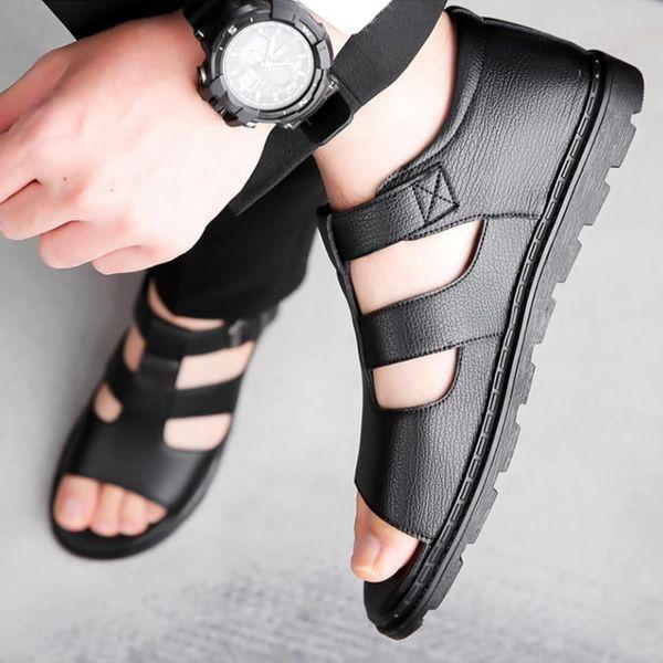 Giày da bò nam thoáng mát đế khâu chỉ siêu bền GL597 Shoes Cao Su Sandal