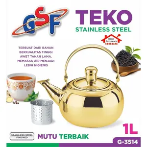 Teko Stainless Steel Emas + Filter Saringan Teh 1 Liter GSF 3514 Teko Stainless Steel Emas + Filter Saringan Teh 1 Liter GSF 3514