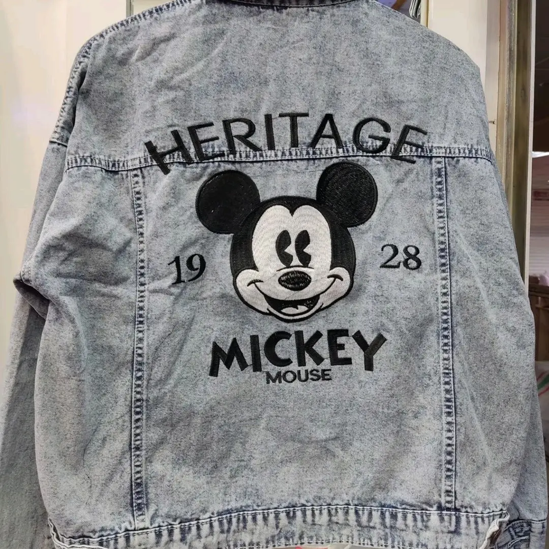 Jaket Jeans Wanita Oversize Mickey Jaket Oversized Bordir Gambar Belakang Jaket Jeans Jumbo Wanita Terbaru