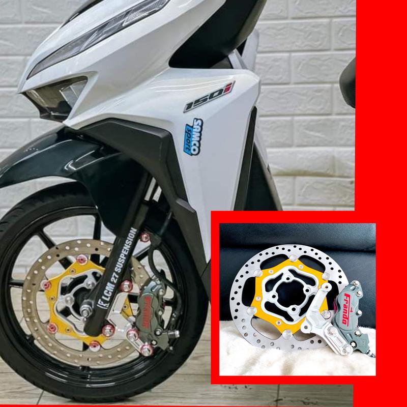 Product Introduction of Phụ tùng thay thế. Combo Vario full dàn chân_Heo frando 4pis bố hồng, đĩa over size khoen inox 267mm, pát cnc nguyên khối_Tặng ốc salaya 0