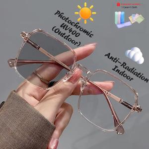 Anti Radiation Photochromic Glasses  Graded 0-400 Replaceble Eyeglasses for Woman Men Myopia Eyewear