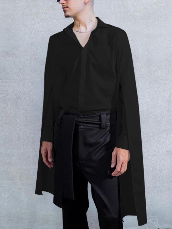 Men's Button Front Cloak Sleeve Shirt, Loose Casual Split Detail Extra-long Sleeve Top, Fashion Men's Clothes for Daily Wear 3