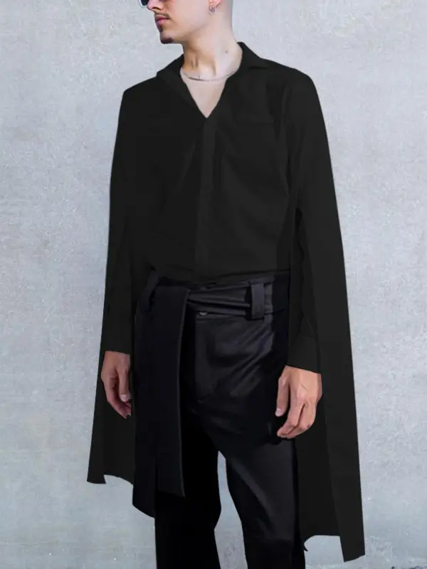 Men's Button Front Cloak Sleeve Shirt, Loose Casual Split Detail Extra-long Sleeve Top, Fashion Men's Clothes for Daily Wear 3