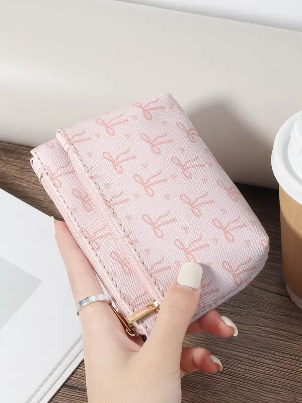 Women's Bow Pattern Short Wallet, Casual Multi Card Slot Card Holder, Minimalist Portable Multi-functional Zero Wallet, Driver's License Wallet, Card Bag 3