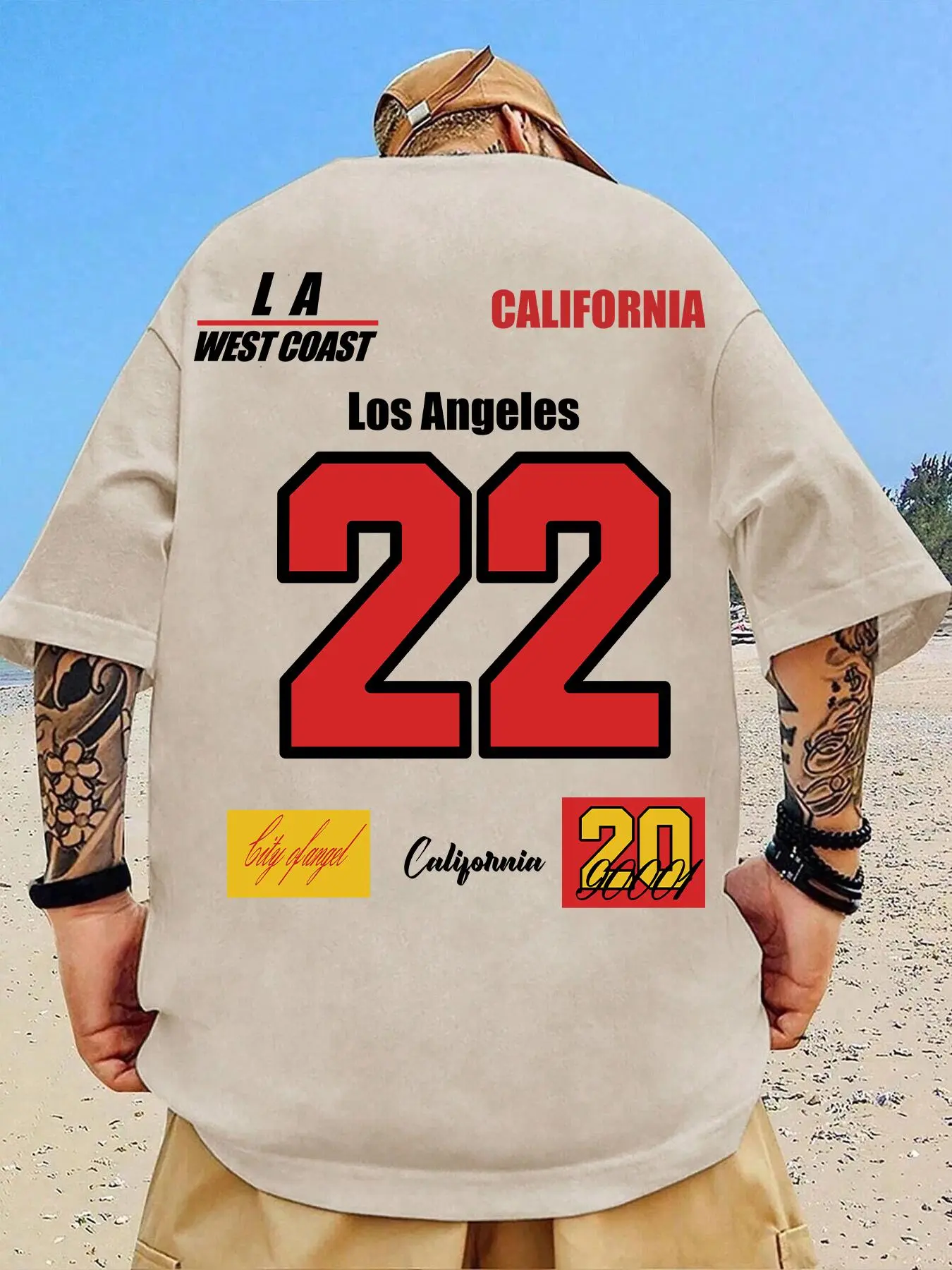Men's Letter & Figure Print Drop Shoulder Tee, Summer Clothes, Loose Casual Street Fashion Soft Comfy Round Neck Half Sleeve T-shirt For Daily Holiday Vacation Outdoor Wear, Men's Clothes For Summer