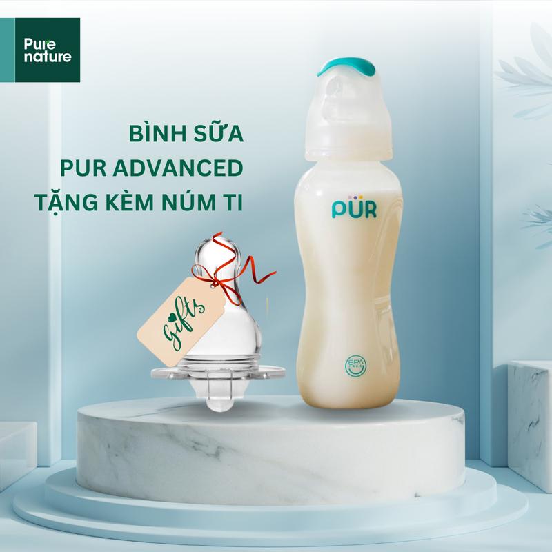 BÌNH SỮA PUR ADVANCED CỔ THƯỜNG (kèm núm sz tự chọn) (ms1800-1801-1802)  Cho Bé Silicone Voi