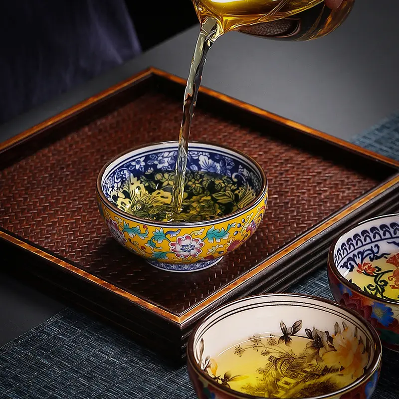 Enamel Color Master Cup Ceramic Kung Fu Tea Set Tea Bowl Tasting Cup Large Capacity Single Cup National Trend Single Cup Tumblers Mug