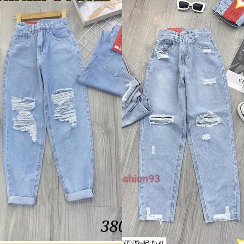 quần baggy xanh rách hai kiểu nhiều và rách gối. Menswear Nam Pants Có Túi Jean Lưng Cao Denim
