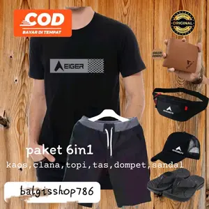 promo eger kaos  + tas + topi+ dompet + Celana Chino + sandal gunung