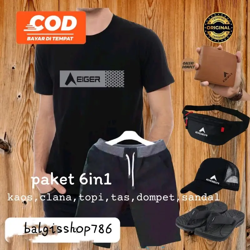 promo eger kaos  + tas + topi+ dompet + Celana Chino + sandal gunung