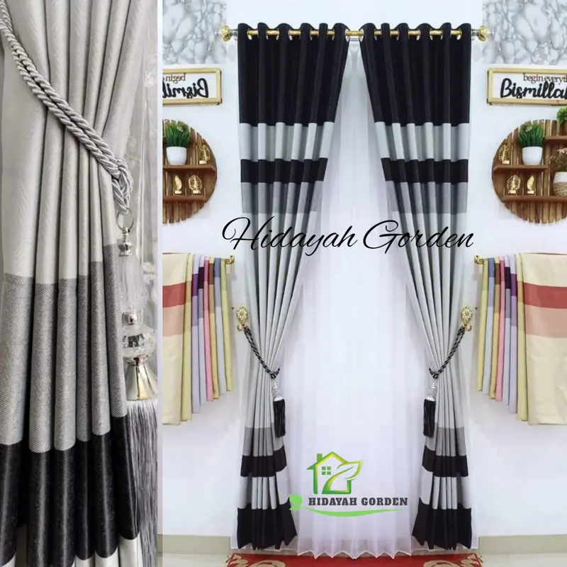 Gorden Jendela Ruang Tamu Minimalis Motif Garis Pelangi Untuk Pintu Kamar & Tirai Jendela Minimalis 1