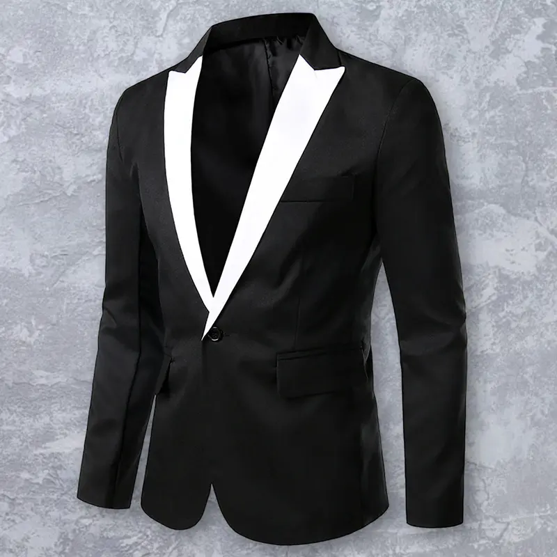 Áo Blazer Nam, gehirux, Thiết Kế Khối Màu, Dài Tay, Cổ Bẻ Một Nút, Dáng Ôm, Thích Hợp Cho Mùa Xuân Và Mùa Thu, Áo Khoác Vest Công Sở Menswear Jacket 2