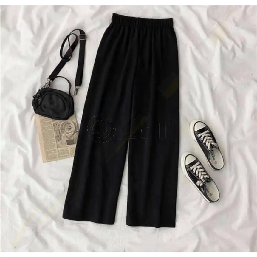 [MIỄN PHÍ GỬI HÀNG TOÀN QUỐC] Quần xuông cạp trơn đen , quần ống rộng trơn uzzlang  -MINH VÂN FASHION