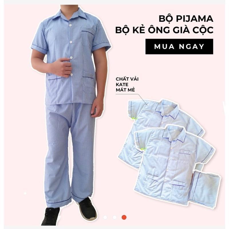( 10 Màu) Đồ bộ pijama nam trung niên cao cấp mặc nhà chất vải kate thoáng mát ông già kẻ sọc cộc tay