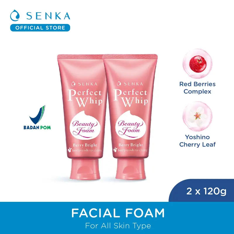[TWINPACK] SENKA Perfect Whip Berry Bright 100gr - Facial Foam from Japan with Double Hyaluronic Acid untuk Membersihkan Kotoran di Wajah 1
