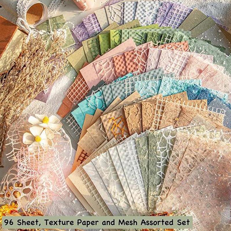 Scrapbooking Paper & Mesh Fabric Assorted Set, 96 Sheets Mixed Special Paper for Scrapbooking Planner Bullet Junk Journal Supplies, Bullet Journal Ideas, Stocking Fillers Gift 6