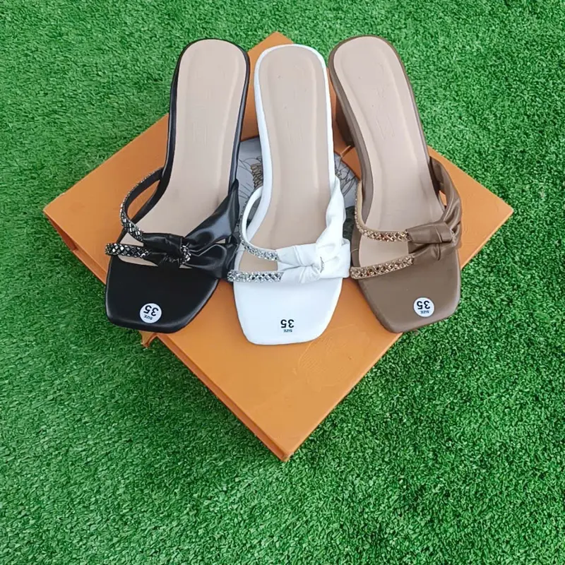 ( Chân tròn đầy TĂNG SIZE ) Cao gót quai ngang cột phối da và xoàn cao 5 phân 094 2