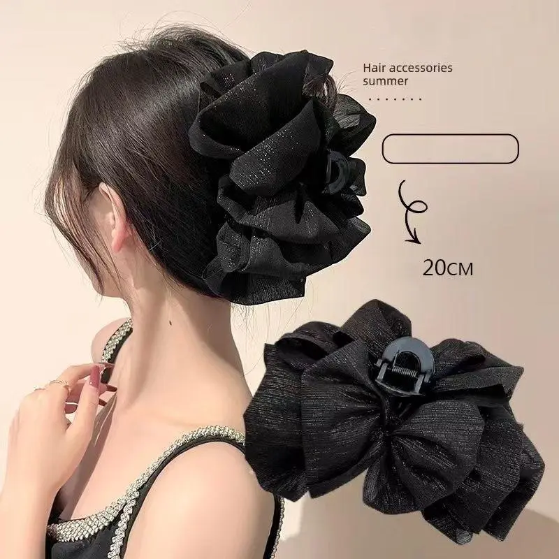 Kẹp Tóc Càng Cua, Thiết Kế Thắt Nơ, Chất Liệu Vải Tuyn Lưới Màu Trơn Dành Cho Phụ Nữ Và Trẻ Em Gái, Kẹp Tóc, Phụ Kiện Thời Trang, Phụ Kiện Cài Tóc Mới