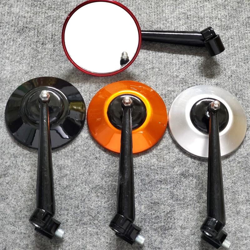 (KVN) Gương chiếu hậu, kính chiếu hậu xe máy kiểu tròn phẳng mặt gương trắng ốc chân gương ren 10li răng thuận