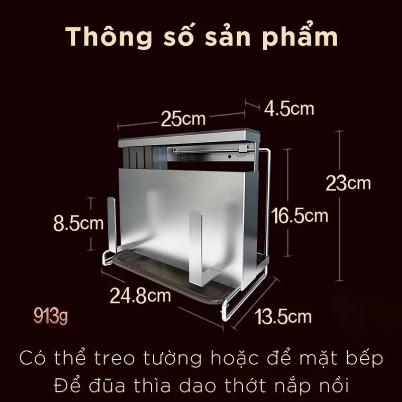 Kệ Để Dao Thớt Đa Năng Inox 304 Nhà Bếp Cao Cấp Dán Tường Kháng Khuẩn Đạt Chất Lượng Đức Treo Tường Kitchen 1