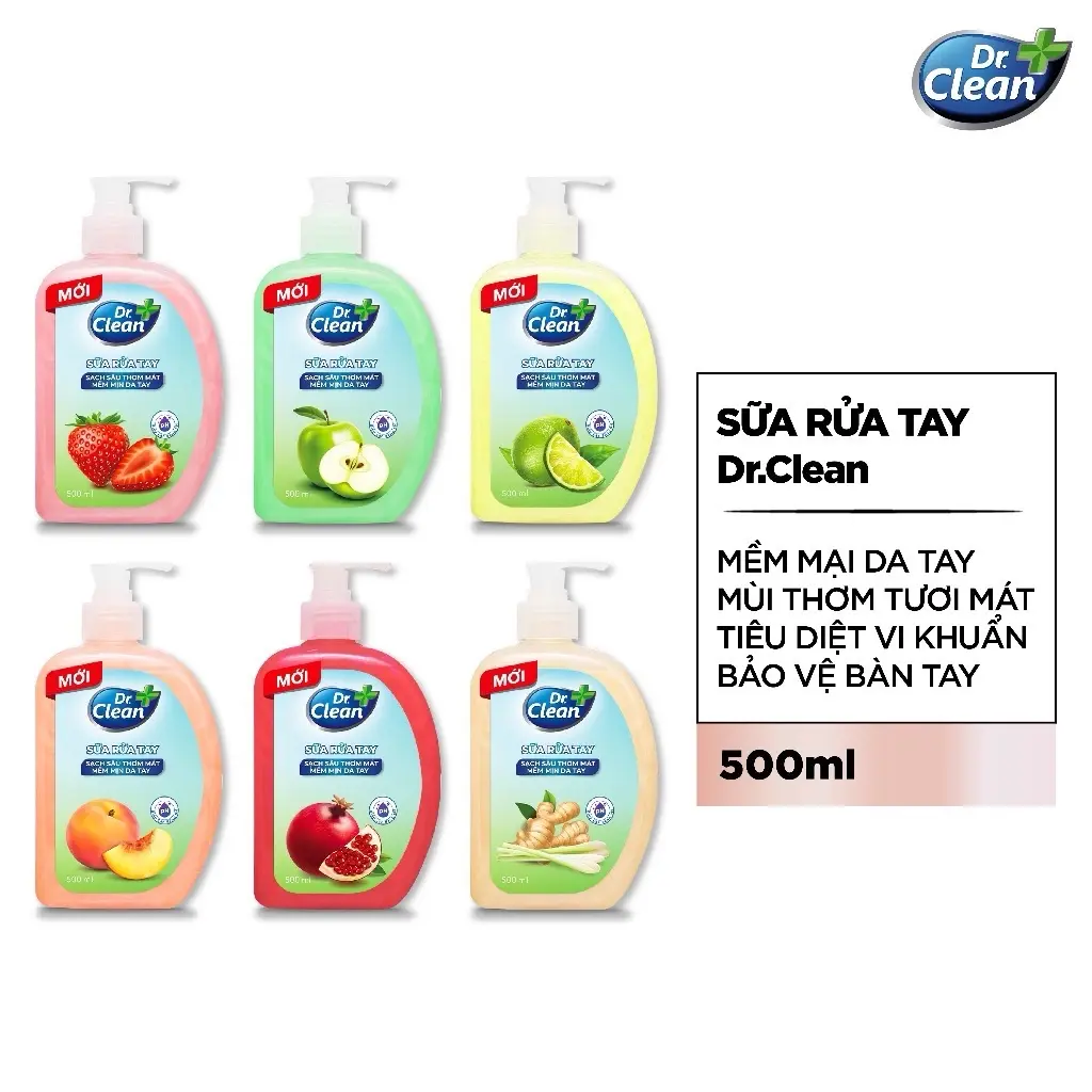 ￼Sữa rửa tay Dr.Clean sạch khuẩn mềm dịu da tay hương trái cây thanh mát 500ml Skin Care
