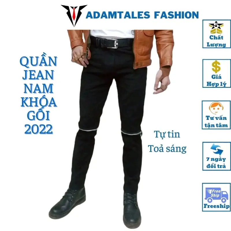Quần Jean nam skinny rách gối phối khóa màu đen ATF-001 vải co giãn bó gấu phù hợp cho các bạn trẻ học sinh sinh viên phong cách trẻ trung hiện đại 1