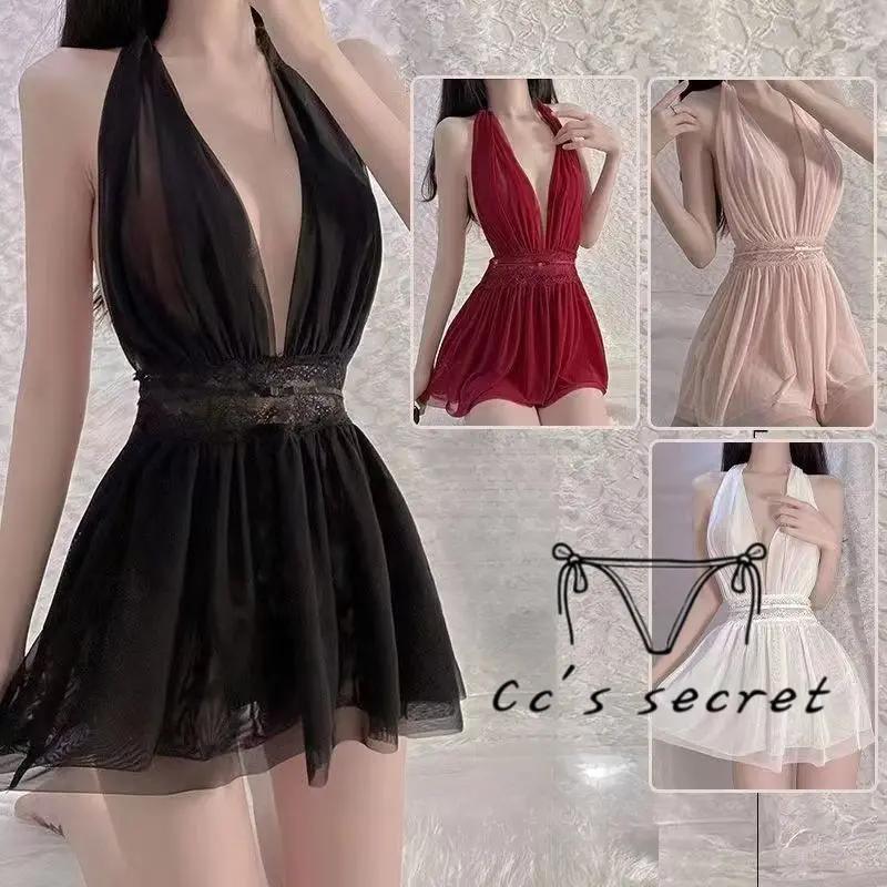 Cc's secret Sexy pajamas Passionate see-through underwear  Provocative lace, large size halter neck suspender skirt Temptation suit, uniform