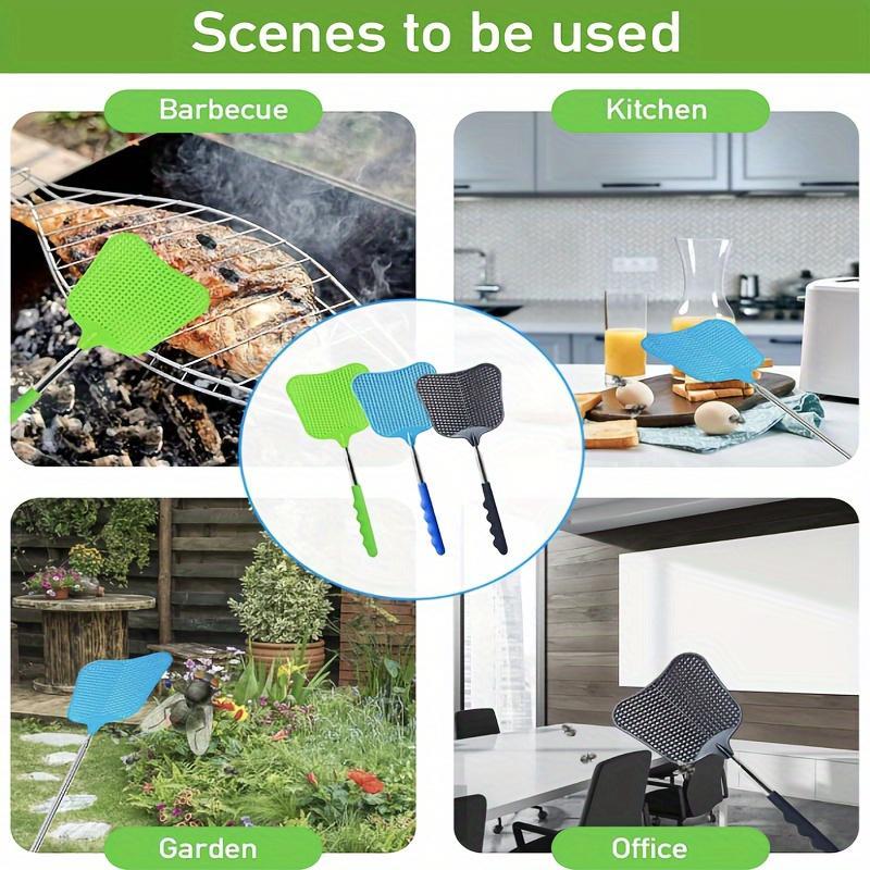 Product Introduction of Telescopic Fly Swatter Set, 1/2 Counts Durable Plastic Fly Swatter with Stainless Steel Handle, Fly Swatter for Indoor & Outdoor Use 3