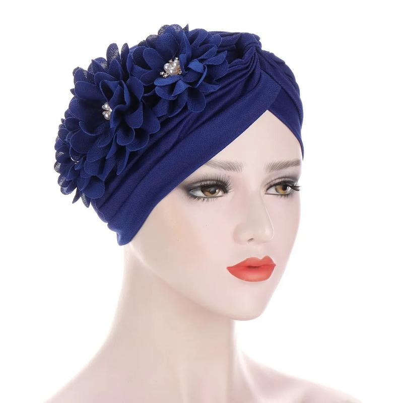 Product Introduction of Fashion Women Diamonds Flower Turban Cap Soild Color Muslim Headscarf Bonnet Inner Hijabs Arab Head Wraps Hat 10