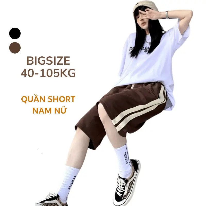 40-100Kg Quần Short 2 sọc Nam Nữ  thời trang Bigsize trẻ trung năng động Menswear Thun Tre