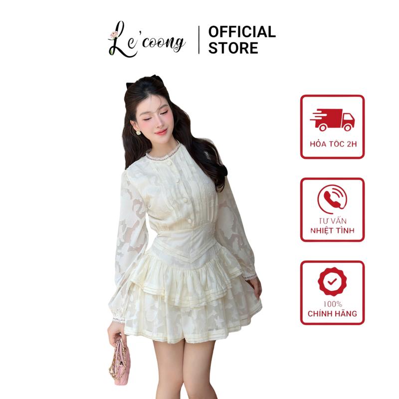 Váy Tiểu Thư Dáng Ngắn Tay Dài  LECOONG V679 Đầm Đẹp Sang Chảnh Màu Đen Be