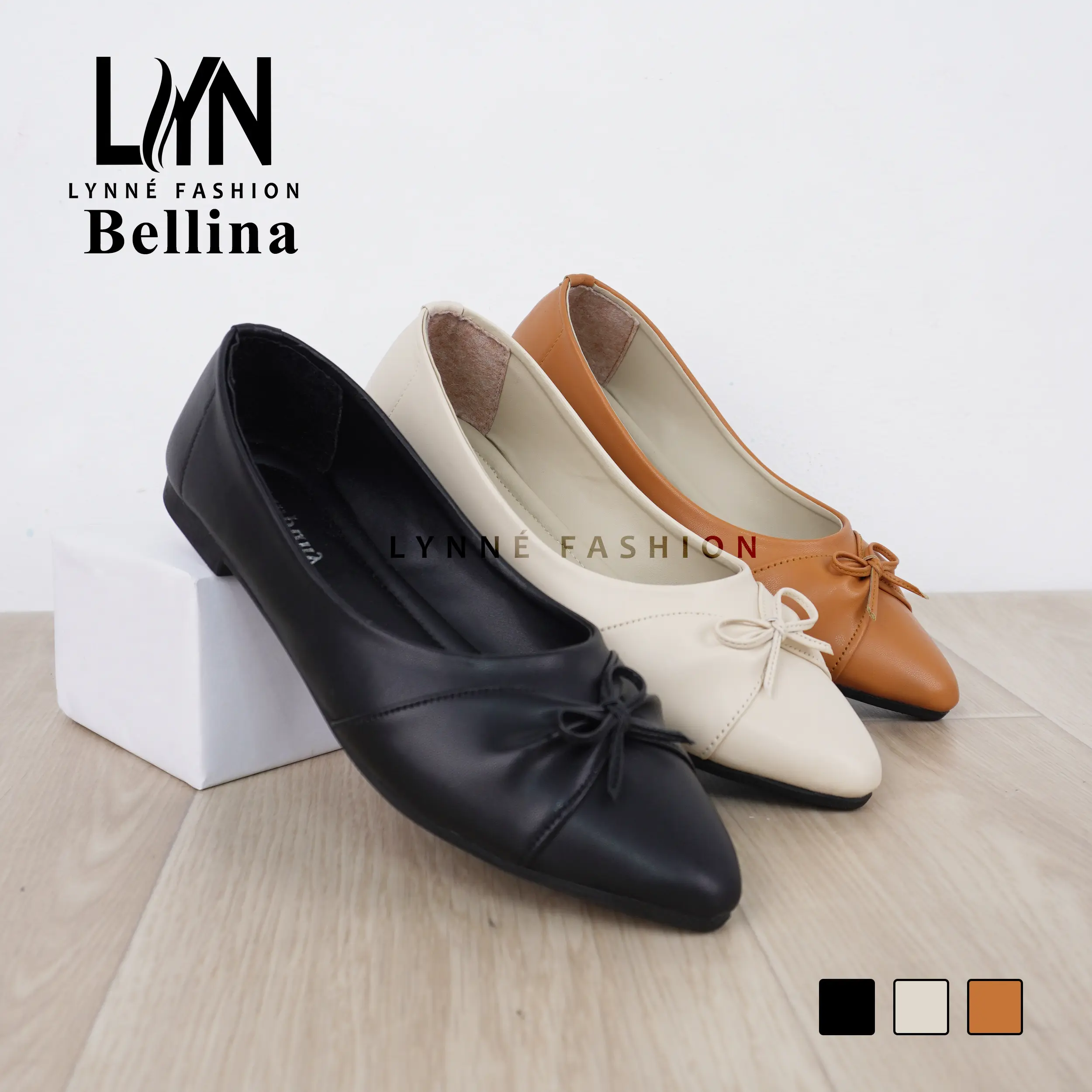Lynne Flatshoe Bellina Kasual Shoes Black Flat Wanita Kerja Hitam Perempuan Cewek