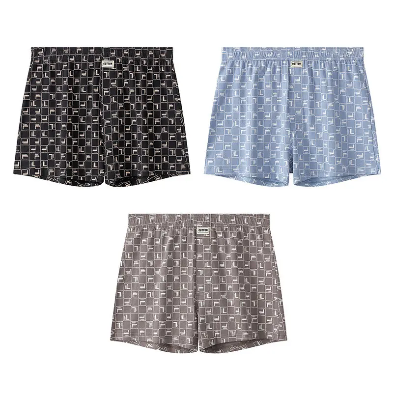 Men Underwear Men Checked Boxer Cotton Boxer Loose Thin Style Breathable Arrow Pants B6369