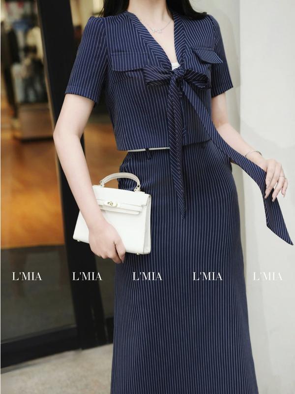 Set đầm công sở, dự tiệc màu xanh navy (xanh đậm) thanh lịch, sang trọng thương hiệu L'MIA Design 4