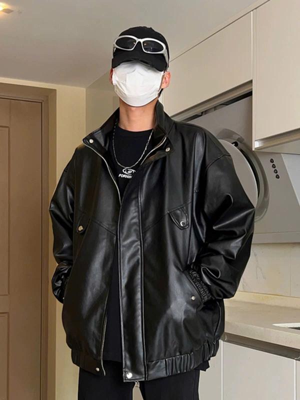 Áo khoác da nam nữ đều mặc được phối túi to chéo áo bomber form rộng bo chun tay gấu áo