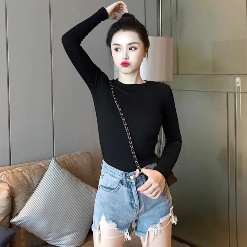 Áo thun cotton gân tay dài co giãn