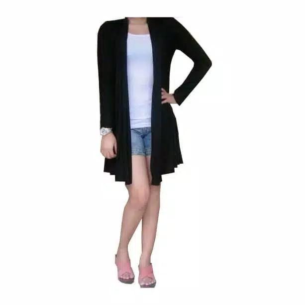 Cardigan Basic Polos Spandek Wanita Hitam 3