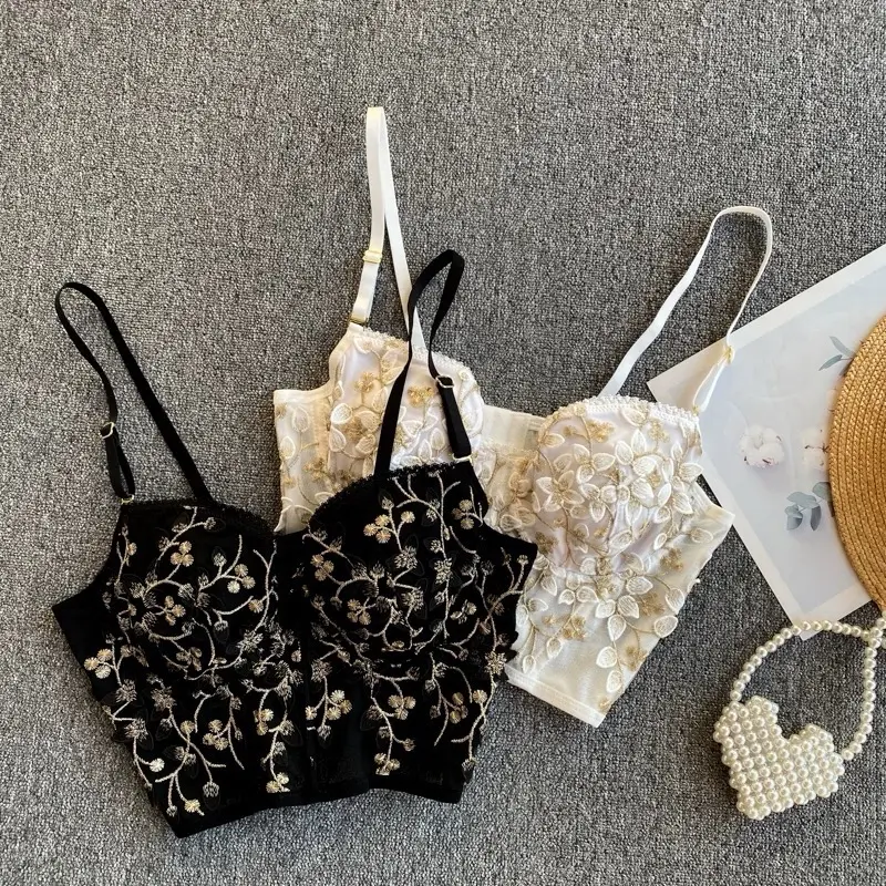 Áo Corset Vintage Thêu Hoa Dáng Bra Cổ Điển Đệm Mỏng Có Gọng Nâng V1 ( che tên sản phẩm )