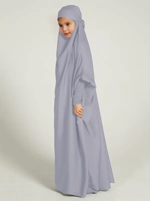 Girl's Solid Batwing Sleeve Tie Back Hoodie Abaya Dress, Modest Outfits, Casual Long Sleeve Elastic Cuff Loose Dress for Kids, Kids Clothing for Summer, Clothes for Girls, Kids Fancy Dress, Girl Clothes 8