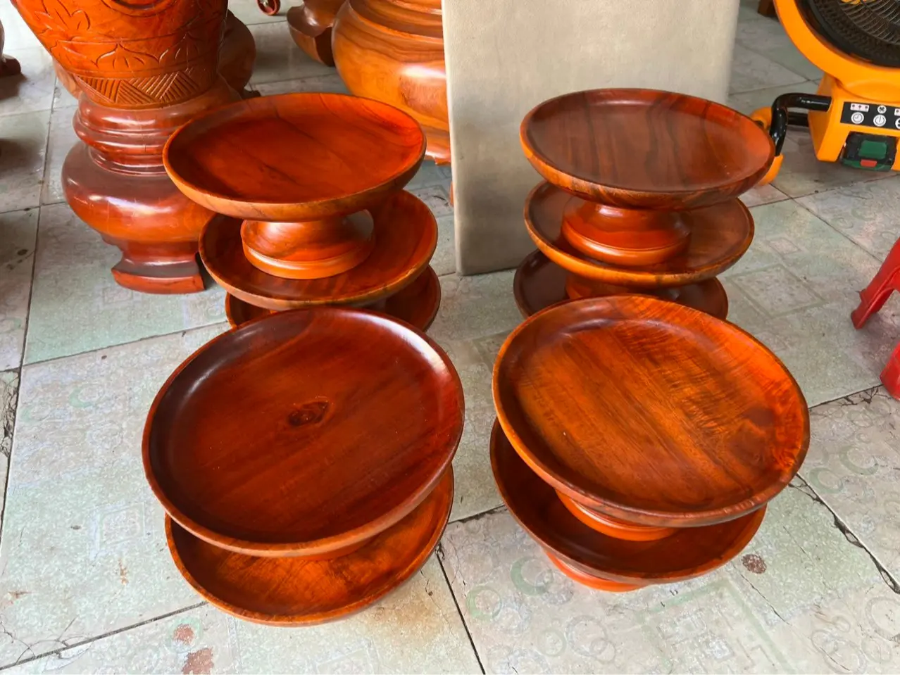 Đĩa chưng hoa quả bàn thờ gia tiên gỗ tràm  đk 20-25-28-30 cm