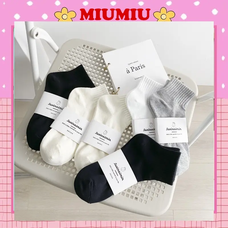 Tất Vớ Trơn Cổ Trung Nam Nữ Trắng Đen M44 Cotton Menswear