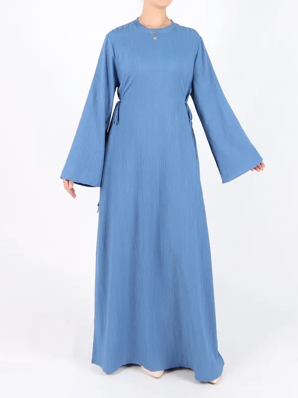 Women's Plain Tie Front Flounce Sleeve Dress, Elegant Long Sleeve Round Neck Dress for Spring & Fall, Women's Clothing for Daily Wear, Modest Clothes 4